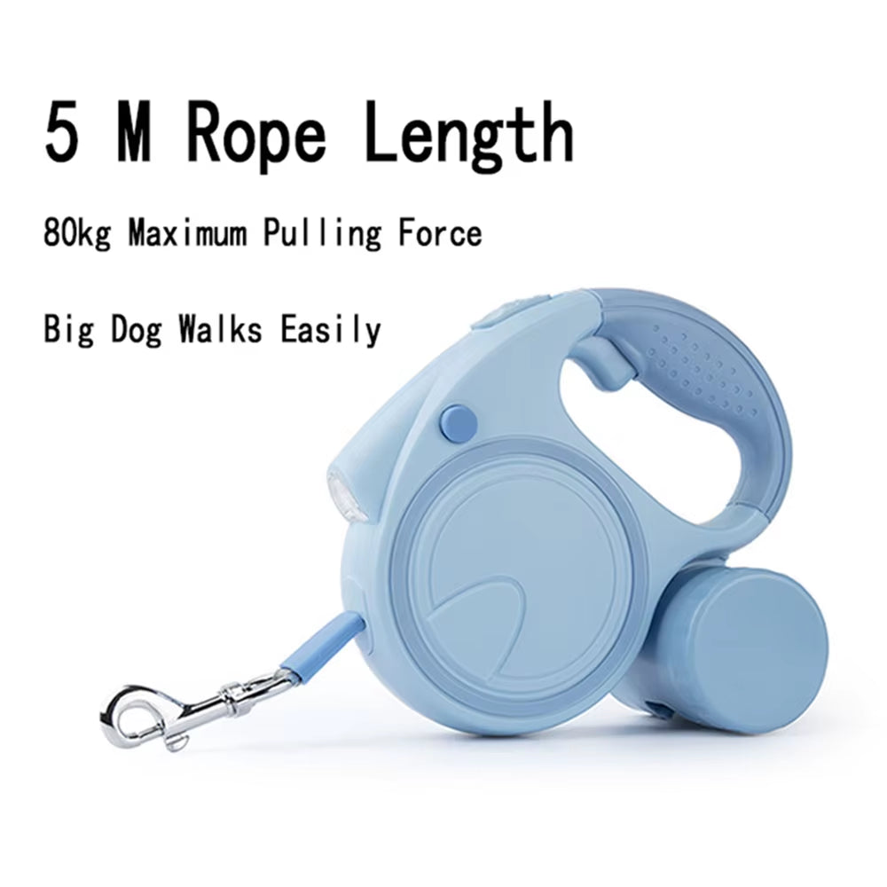 Retractable Dog Leash with Led Lights and Garbage Bag Storage