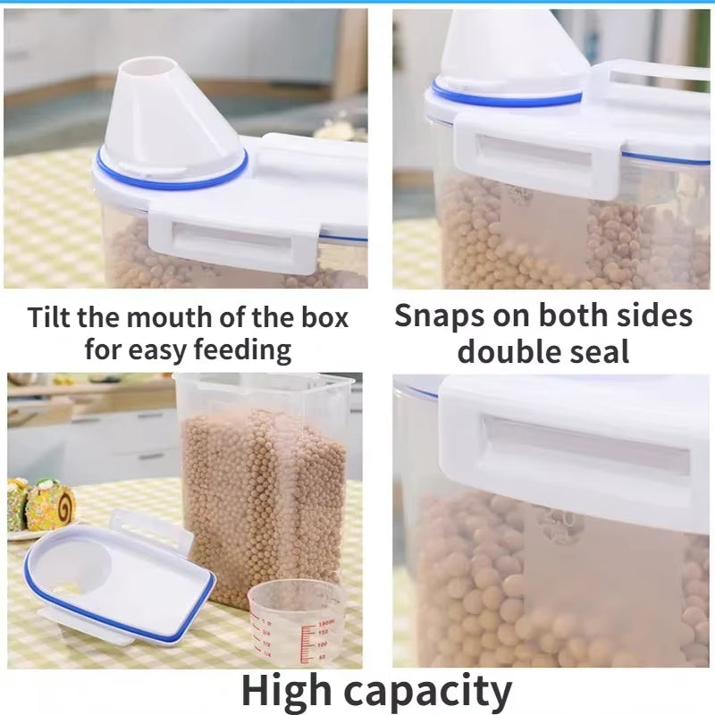 Sealed Pet Food Plastic Storage Tank with Measuring Cup