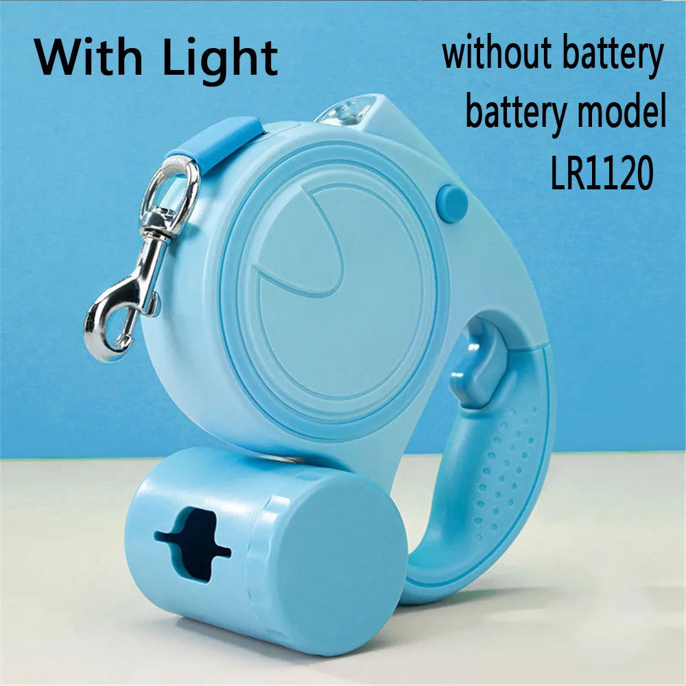 Retractable Dog Leash with Led Lights and Garbage Bag Storage