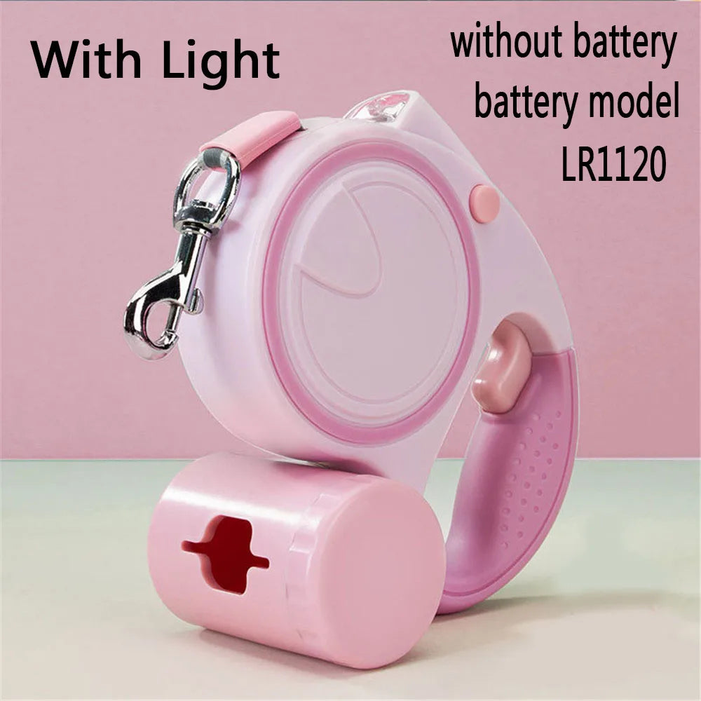 Retractable Dog Leash with Led Lights and Garbage Bag Storage