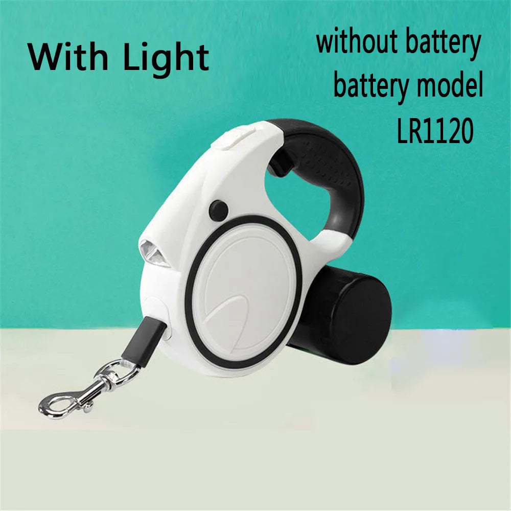 Retractable Dog Leash with Led Lights and Garbage Bag Storage
