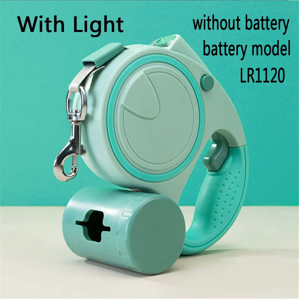 Retractable Dog Leash with Led Lights and Garbage Bag Storage