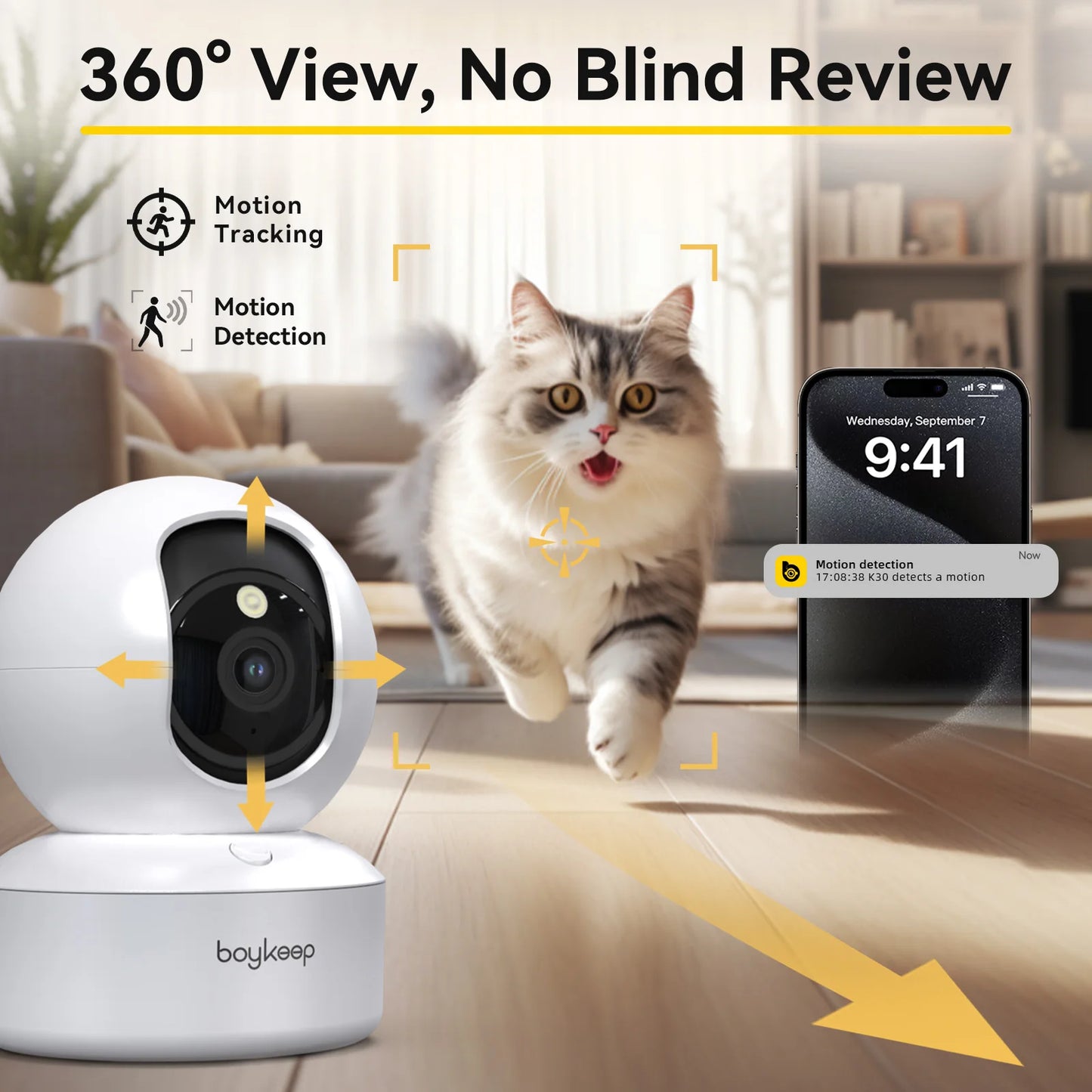 Pet Camera with Phone App ( 360° Pan & Tilt, 2-Way Audio, Night Vision)