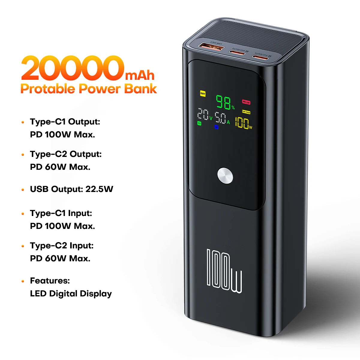 100W Power Bank 20000Mah Portable for Laptop