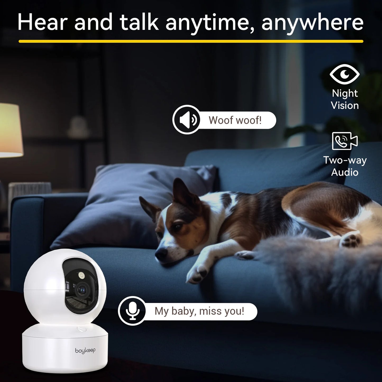 Pet Camera with Phone App ( 360° Pan & Tilt, 2-Way Audio, Night Vision)