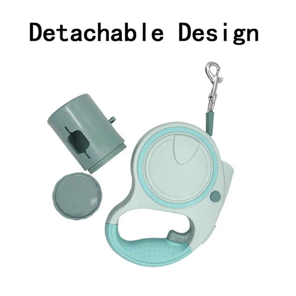 Retractable Dog Leash with Led Lights and Garbage Bag Storage