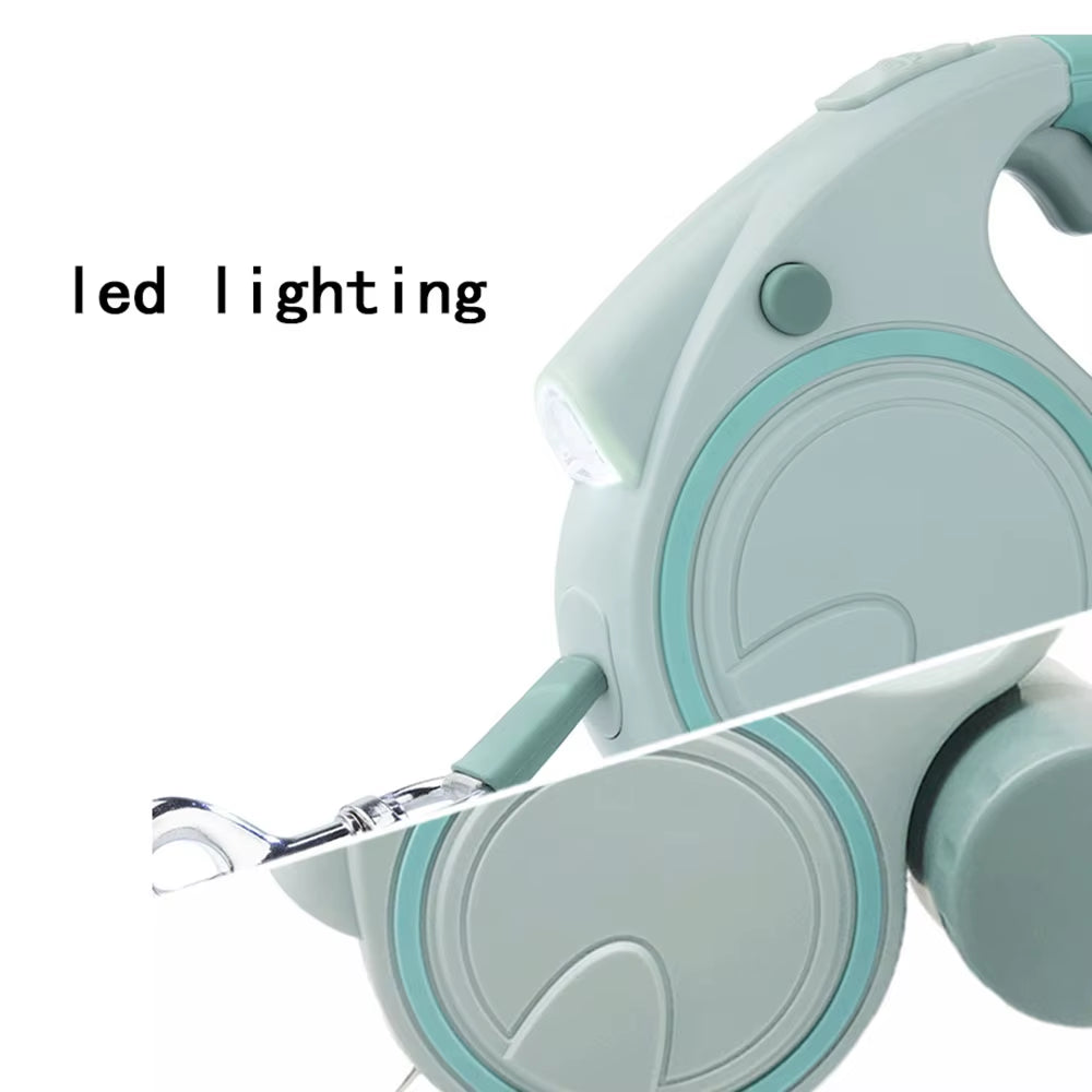 Retractable Dog Leash with Led Lights and Garbage Bag Storage