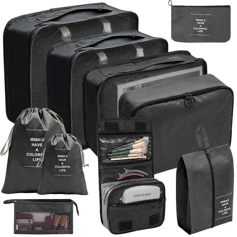 7/8/9/10 Pcs Set Suitcase Packing Cubes Travel Organizer Storage Bags