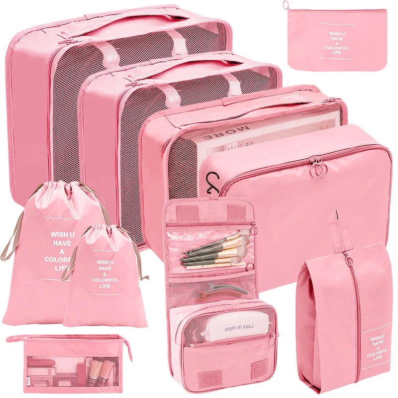 7/8/9/10 Pcs Set Suitcase Packing Cubes Travel Organizer Storage Bags