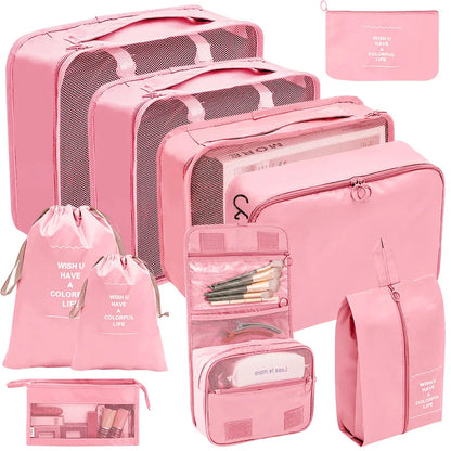 7/8/9/10 Pcs Set Suitcase Packing Cubes Travel Organizer Storage Bags