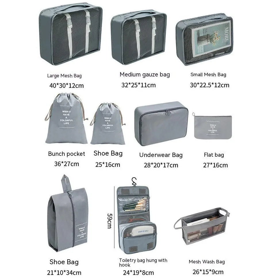 7/8/9/10 Pcs Set Suitcase Packing Cubes Travel Organizer Storage Bags