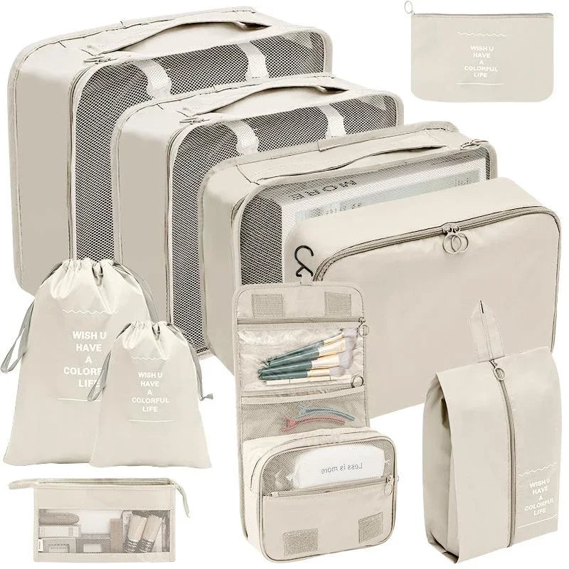 7/8/9/10 Pcs Set Suitcase Packing Cubes Travel Organizer Storage Bags