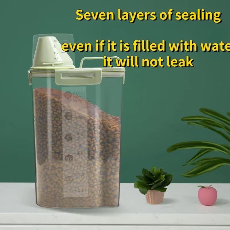 Sealed Pet Food Plastic Storage Tank with Measuring Cup 
