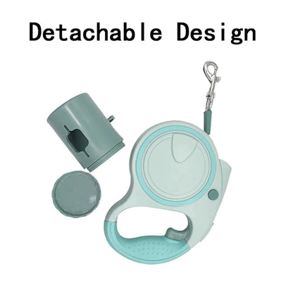 Retractable Dog Leash with Led Lights and Garbage Bag Storage