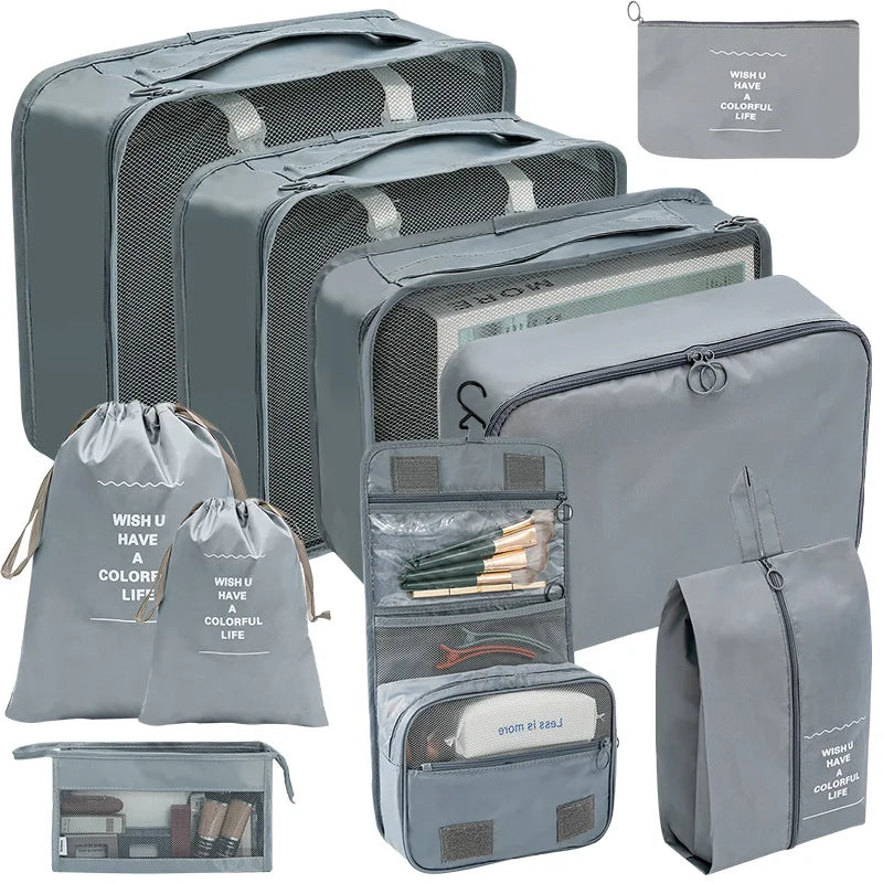 7/8/9/10 Pcs Set Suitcase Packing Cubes Travel Organizer Storage Bags